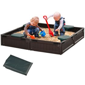 Outsunny Kids Outdoor Sandbox with Cover, Easy Assembly, Durable Garden Bed for Backyard Fun, Brown