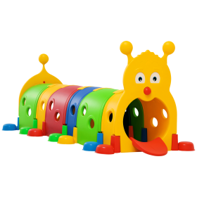 Qaba Kids Caterpillar Tunnel Playset, Indoor/Outdoor Crawl Equipment, 6 Sections | for Daycare, Preschool, Playground | Ages 3-6