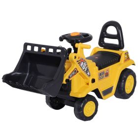HOMCOM Kids Ride On Excavator Toy, Yellow Pull Cart Bulldozer with Bucket, Horn, Steering Wheel, for Toddler Fun