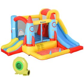 Outsunny Large Inflatable Bounce House 4-in-1 Bouncy Castle with Dual Slides Climbing Wall Trampoline and Water Pool for Endless Fun