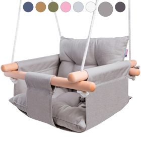 Canvas Baby Swing Wooden Hanging Swing Seat Chair with Safety Belt Durable Baby Swing Chair Outdoor and Indoor Swing for Kids Mounting Hardware I