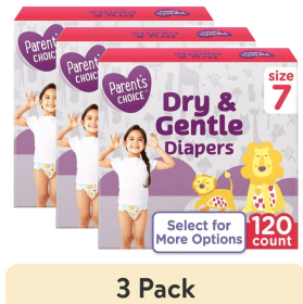(3 Pack) Parent's Choice Dry & Gentle Diapers Size 7, 120 Count Disposable Baby Diapers