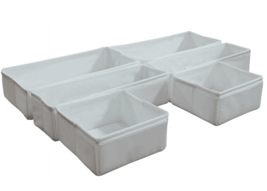 Mainstays White Fabric Drawer Organizer Set, 6 Total Bins, 3 Sizes