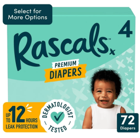 Rascals Premium CoComelon Absorbent Baby Diapers Size 4, 72 Count (Select for More Options)