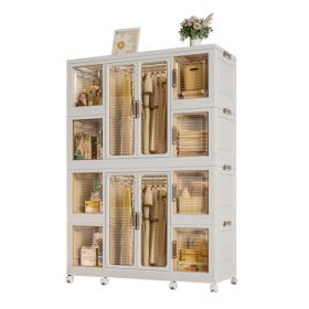Portable Wardrobe Closet Storage Organizer for Clothes,Clothes Dresser,12 Magnetic Doors-12 Cubes & 2 Hanging Rod,Baby Wardrobe Storage Cabinet,W