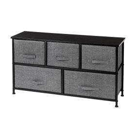 2-Tier Wide Closet Dresser, Nursery Dresser Tower with 5 Easy Pull Fabric Drawers and Metal Frame, Multi-Purpose Organizer Unit for Closets, Dorm