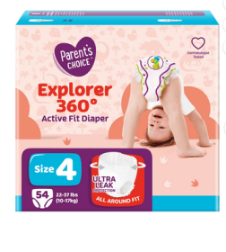 Parent's Choice Explorer 360 Active Fit Diaper Pants, Size 4, 54 Count