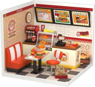 ROBOTIME DIY Miniature Dollhouse Kits Yum Burgers With LED Building Craft DW010 (Option: DW010)