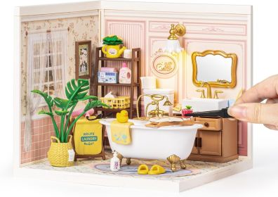 ROBOTIME DIY Miniature House Kit Dollhouse Model Building Craft Kit Birthday Creative Gifts For Adults Kids Girls Boys Pop-Bubble Bathroom (Option: DW014B)