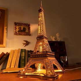 ROBOTIME Rolife Night Of The Eiffel Tower Large Wooden Puzzle With 4 Light Shows For Gift TGL01 (Option: TGL01)