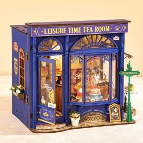 ROBOTIME DIY Miniature Dollhouse Kit - Tea Room With LED Lights And Furniture, Wooden Model Building Set For Adults And Kids, Creative Gift For L (Option: DG171)