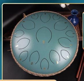 14-inch 15-tone Kongling Drum Guofeng Lotus Drum Steel Tongue Drum Percussion Instrument (Color: Mossy blue)