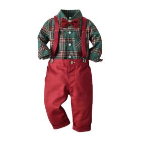 Baby Boy Gentleman Outfit Plaid Print Bowknot T-Shirt and Suspender Pants Set (size: 3-6 months)