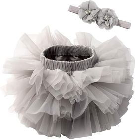 Toddle Tutu Skirt for Baby Girl with Diaper Cover, Soft Baby Tutu Dress 0-6months with Flower Headband (Color: Gray, size: XL)