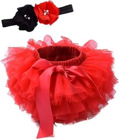 Toddle Tutu Skirt for Baby Girl with Diaper Cover, Soft Baby Tutu Dress 0-6months with Flower Headband (Color: Red, size: L)