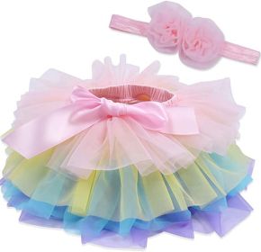 Toddle Tutu Skirt for Baby Girl with Diaper Cover, Soft Baby Tutu Dress 0-6months with Flower Headband (Color: colorful, size: L)