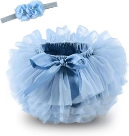 Toddle Tutu Skirt for Baby Girl with Diaper Cover, Soft Baby Tutu Dress 0-6months with Flower Headband (Color: Blue, size: S)