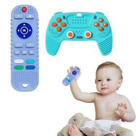 2-Pack Baby Teether Toys Silicone Toddler; Sensory Toy Chew Toys Educational ; TV Remote Control Shape Teething Toys for Babies 6-18 Months (Blac (style: Cyan+Blue)