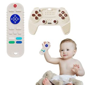 2-Pack Baby Teether Toys Silicone Toddler; Sensory Toy Chew Toys Educational ; TV Remote Control Shape Teething Toys for Babies 6-18 Months (Blac (style: Beige)
