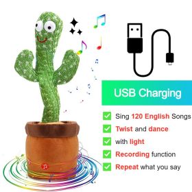 Bluetooth Dancing Cactus Repeat Talking Toy 60/120 Songs Electronic Plush Toys Singing Recording Doll Early Education for Kids (Ships From: China, Color: Charge Cactus)