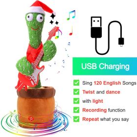Bluetooth Dancing Cactus Repeat Talking Toy 60/120 Songs Electronic Plush Toys Singing Recording Doll Early Education for Kids (Ships From: China, Color: Charge Guitar)