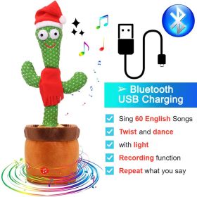Bluetooth Dancing Cactus Repeat Talking Toy 60/120 Songs Electronic Plush Toys Singing Recording Doll Early Education for Kids (Ships From: China, Color: Bluetooth Christmas)