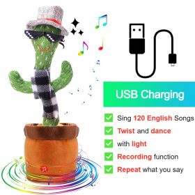 Bluetooth Dancing Cactus Repeat Talking Toy 60/120 Songs Electronic Plush Toys Singing Recording Doll Early Education for Kids (Ships From: China, Color: Charge Sunglasses)