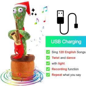 Bluetooth Dancing Cactus Repeat Talking Toy 60/120 Songs Electronic Plush Toys Singing Recording Doll Early Education for Kids (Ships From: China, Color: Charge Saxophone)