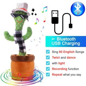 Bluetooth Dancing Cactus Repeat Talking Toy 60/120 Songs Electronic Plush Toys Singing Recording Doll Early Education for Kids (Ships From: China, Color: Bluetooth Sunglasses)