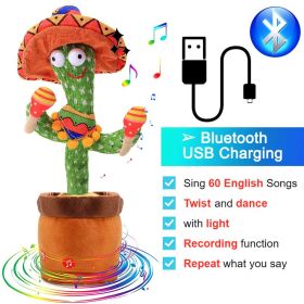 Bluetooth Dancing Cactus Repeat Talking Toy 60/120 Songs Electronic Plush Toys Singing Recording Doll Early Education for Kids (Ships From: China, Color: Bluetooth Hat)