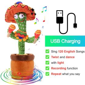 Bluetooth Dancing Cactus Repeat Talking Toy 60/120 Songs Electronic Plush Toys Singing Recording Doll Early Education for Kids (Ships From: China, Color: Charge Hat)