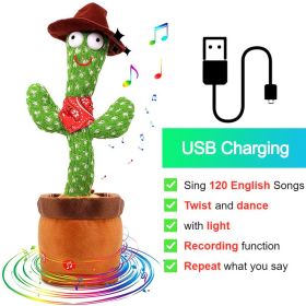 Bluetooth Dancing Cactus Repeat Talking Toy 60/120 Songs Electronic Plush Toys Singing Recording Doll Early Education for Kids (Ships From: China, Color: Charge Cowboy)