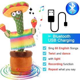 Bluetooth Dancing Cactus Repeat Talking Toy 60/120 Songs Electronic Plush Toys Singing Recording Doll Early Education for Kids (Ships From: China, Color: Bluetooth Hammer)