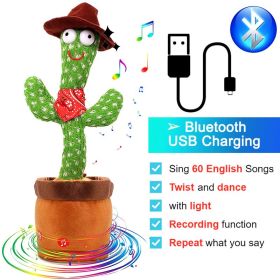 Bluetooth Dancing Cactus Repeat Talking Toy 60/120 Songs Electronic Plush Toys Singing Recording Doll Early Education for Kids (Ships From: China, Color: Bluetooth Cowboy)