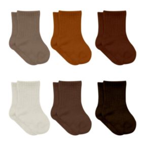 Newborn Girl's Cotton Ankle-Hi Socks (Color: brown)