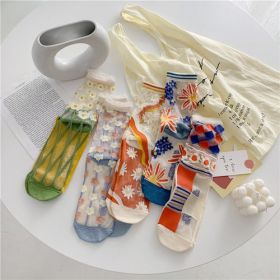 Retro Personality Breathable Glass Silk Socks Japanese Bright Color (Color: 5 colors set, size: One Size)