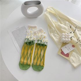 Retro Personality Breathable Glass Silk Socks Japanese Bright Color (Color: Yellow green rhombus, size: One Size)