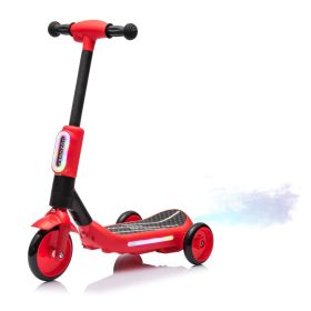 2in1 Kids Ride On Three-Wheel Electric Scooter,Tail Color Lights W/Spray,Wider Pedal,PU Wheels For Effective Floor Protection (Color: as Pic)