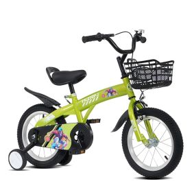 16 inch sporty kids bike with training wheels and stand Adjustable saddle Suitable for boys and girls aged 4-8 years tall Height 41-46 inches (Color: Green, Material: Iron+Plastic)