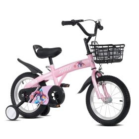 18 inch sporty kids bike with training wheels and stand Adjustable saddle Suitable for boys and girls aged 5-10 years tall Height 39-49 inches (Color: Pink, Material: Iron+Plastic)