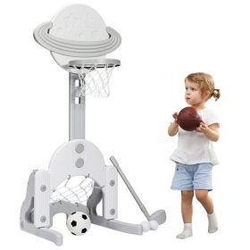 3 in 1 Kids Basketball Hoop Set with Balls (Color: White)