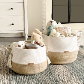 Xemussa 1pc Brown Tassel Handle Cotton rope Large Storage Basket for Toy, Small Basket for Stuffed Animal,Clothes (size: L)