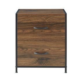 2 Drawer Fabric Storage Nightstand for Bedroom (Color: Walnut)