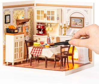 ROBOTIME DIY Miniature House Kit Dollhouse Model Building Craft Kit Birthday Creative Gifts For Adults Kids Girls Boys Warm Dining Room (Option: DW015B)
